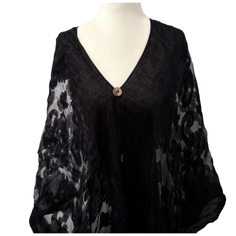 Miss Nikky Black Burnout Floral Print Kaftan Cover Up One Size Swim Resortwear - Picture 3 of 9